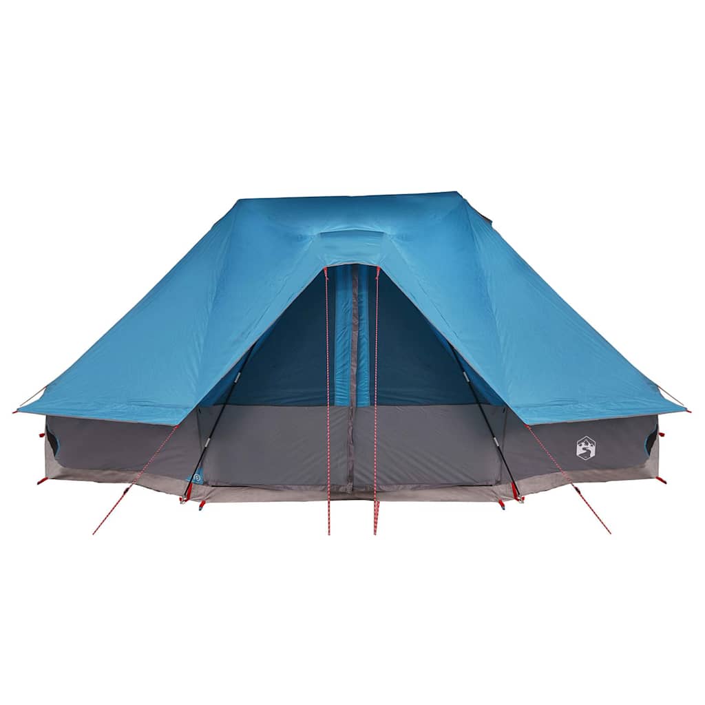 Blauwe vidaXL Tipi Tent met dak, zijaanzicht met ingangen en stevige hoeken.