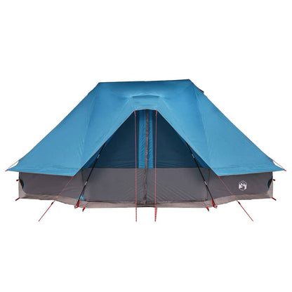Blauwe vidaXL Tipi Tent met dak, zijaanzicht met ingangen en stevige hoeken.