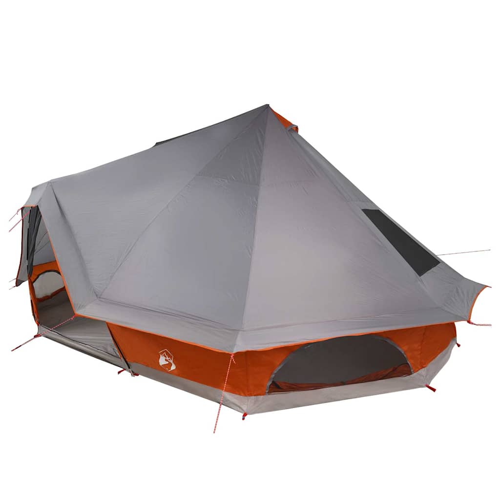 Detail van de grijs-oranje vidaXL Tipi Tent met een zijaanzicht en ventilatierooster.