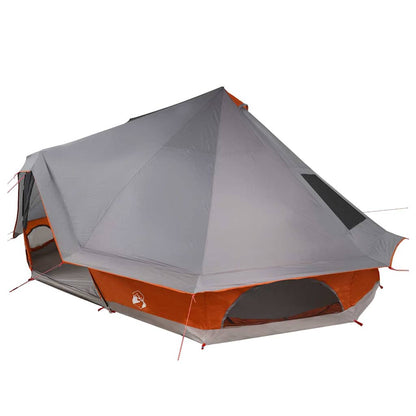 Detail van de grijs-oranje vidaXL Tipi Tent met een zijaanzicht en ventilatierooster.