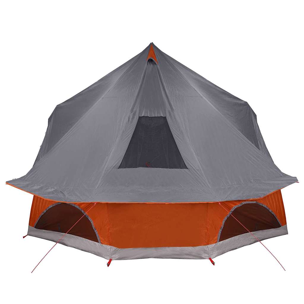 Detail van de grijs-oranje vidaXL Tipi Tent met openingen voor ventilatie.