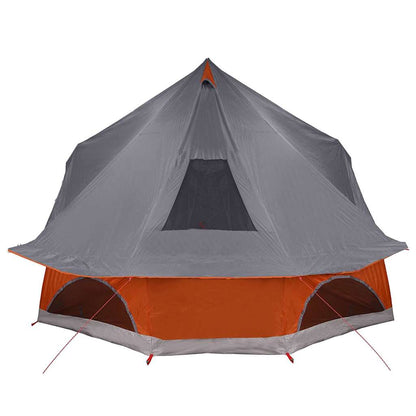 Detail van de grijs-oranje vidaXL Tipi Tent met openingen voor ventilatie.