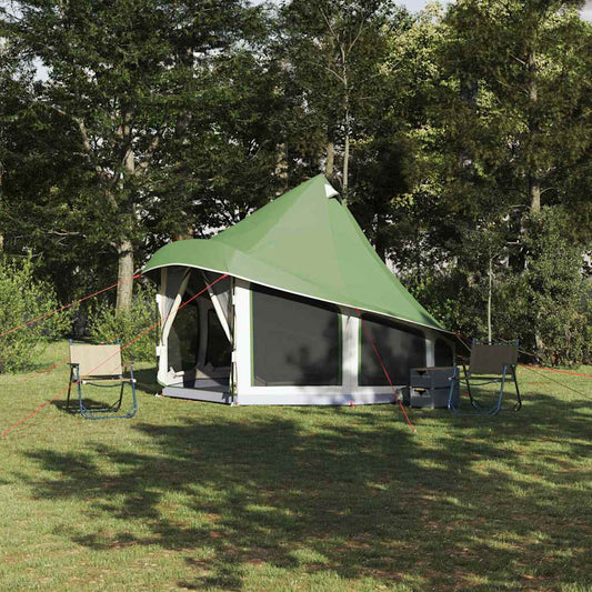 vidaXL Tipi Tent met groen dak, ruime familietent in een natuurlijke omgeving.