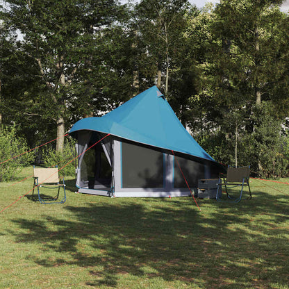 Blauwe vidaXL Tipi Tent met een ruim interieur, opstelling in een groene omgeving.