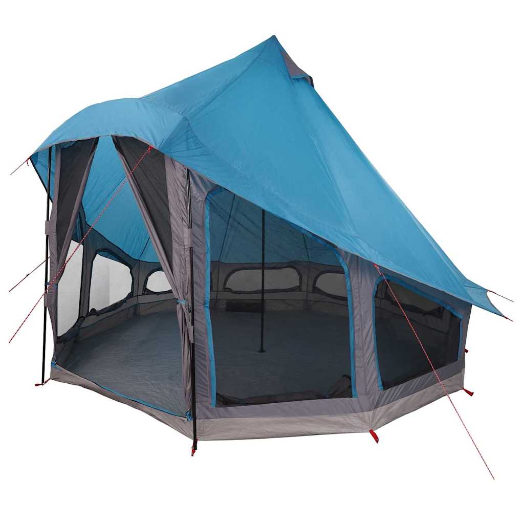 Detail van de vidaXL Tipi Tent in blauw met grote gaasramen en stevige constructie.