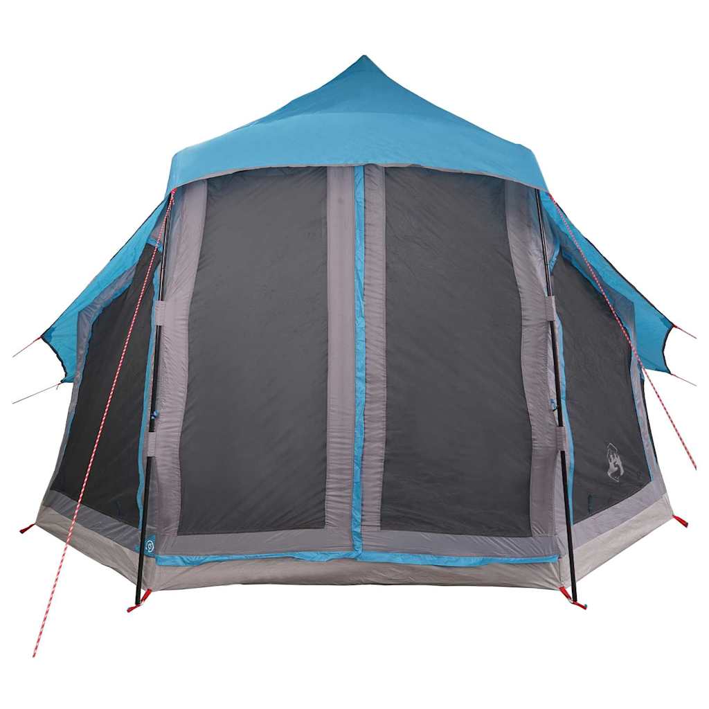 Detail van de vidaXL Tipi Tent in blauw met gaasramen en stevige ritsen.
