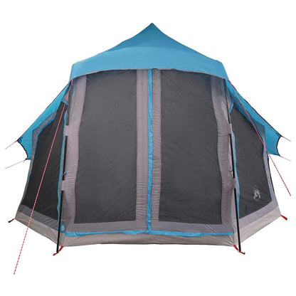 Detail van de vidaXL Tipi Tent in blauw met gaasramen en stevige ritsen.