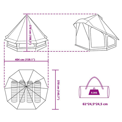Detailweergave van de afmetingen en opbergtas van de vidaXL Tipi Tent in blauw.