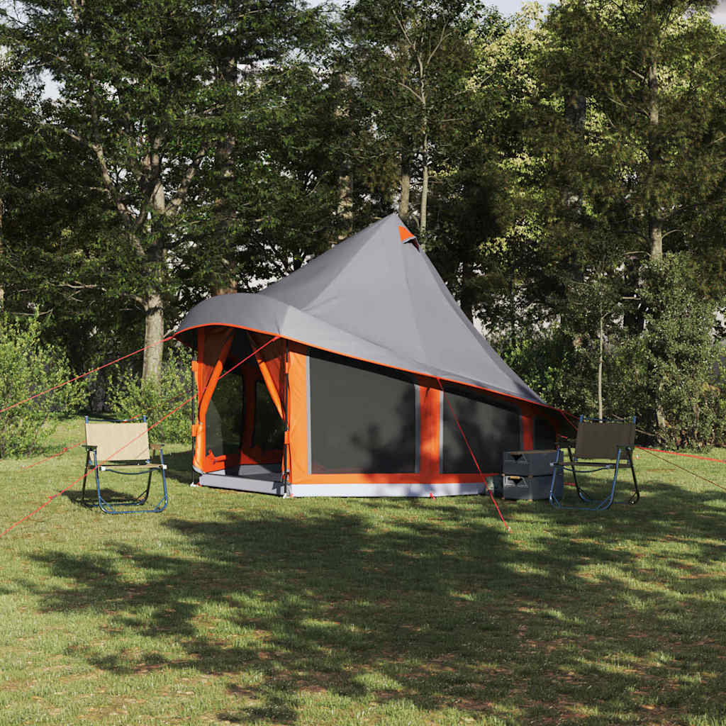 VidaXL Tipi Tent in grijs en oranje, ruime opzet met stevige taffeta, ideaal voor gezinnen.