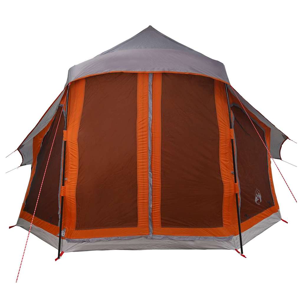 Detail van de vidaXL Tipi Tent in grijs en oranje, zijaanzicht met openingen.