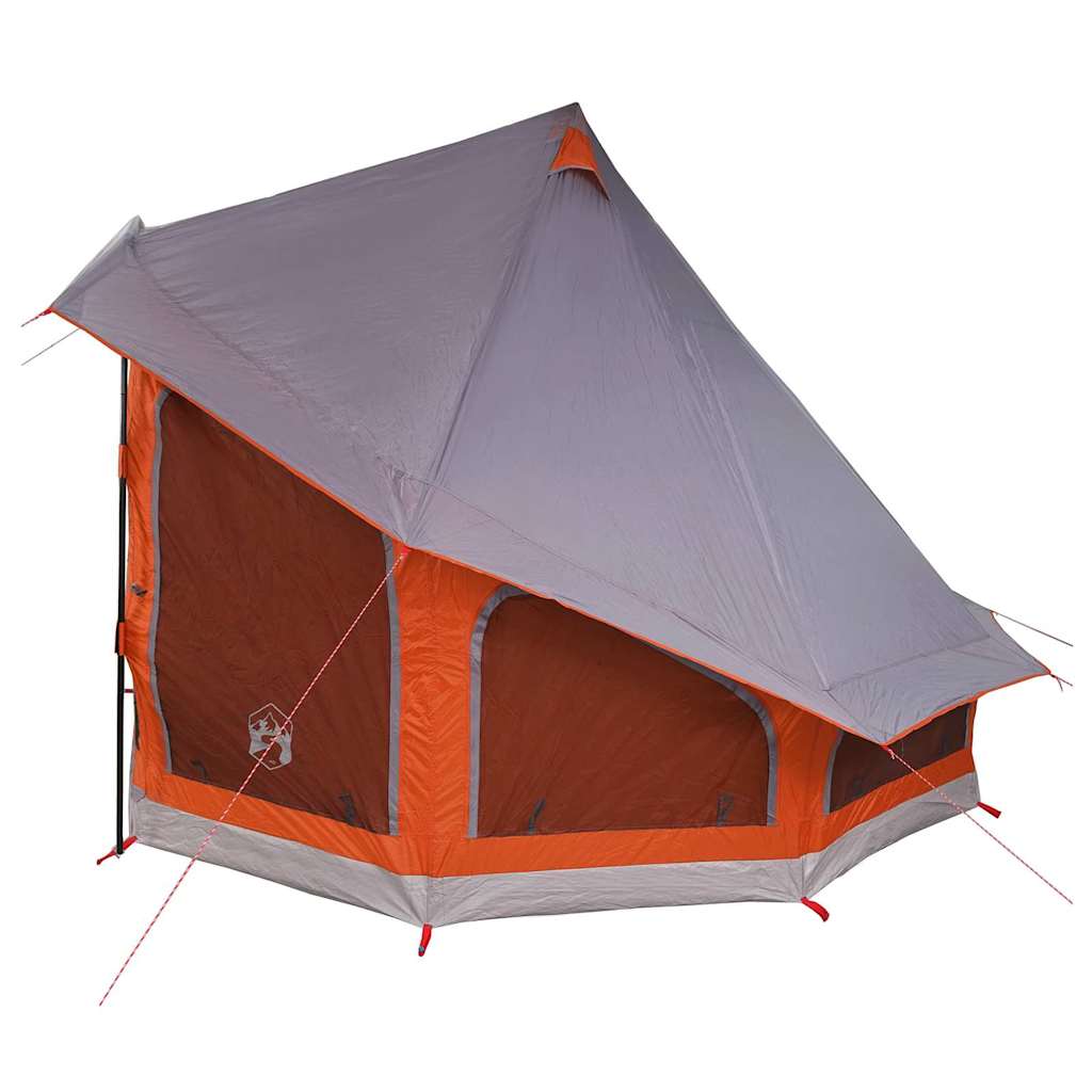 Detail van de vidaXL Tipi Tent in grijs en oranje, zijaanzicht met ventilatierooster.
