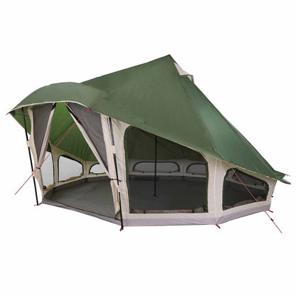 Zijaanzicht van de vidaXL Tipi Tent met dakopslag in groen, met openingen voor ventilatie.