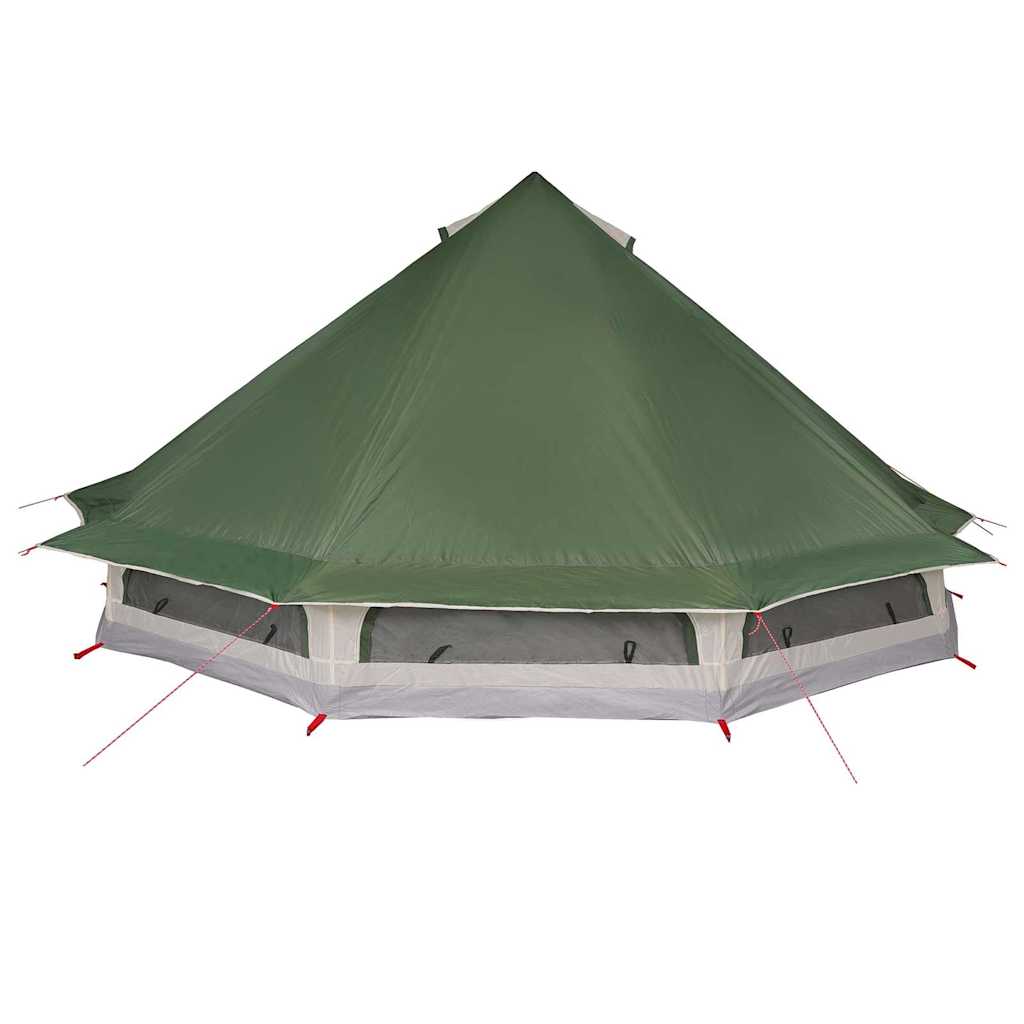 Detail van de groene vidaXL Tipi Tent met dakopslag, zijaanzicht met tentwand en ritsen zichtbaar.