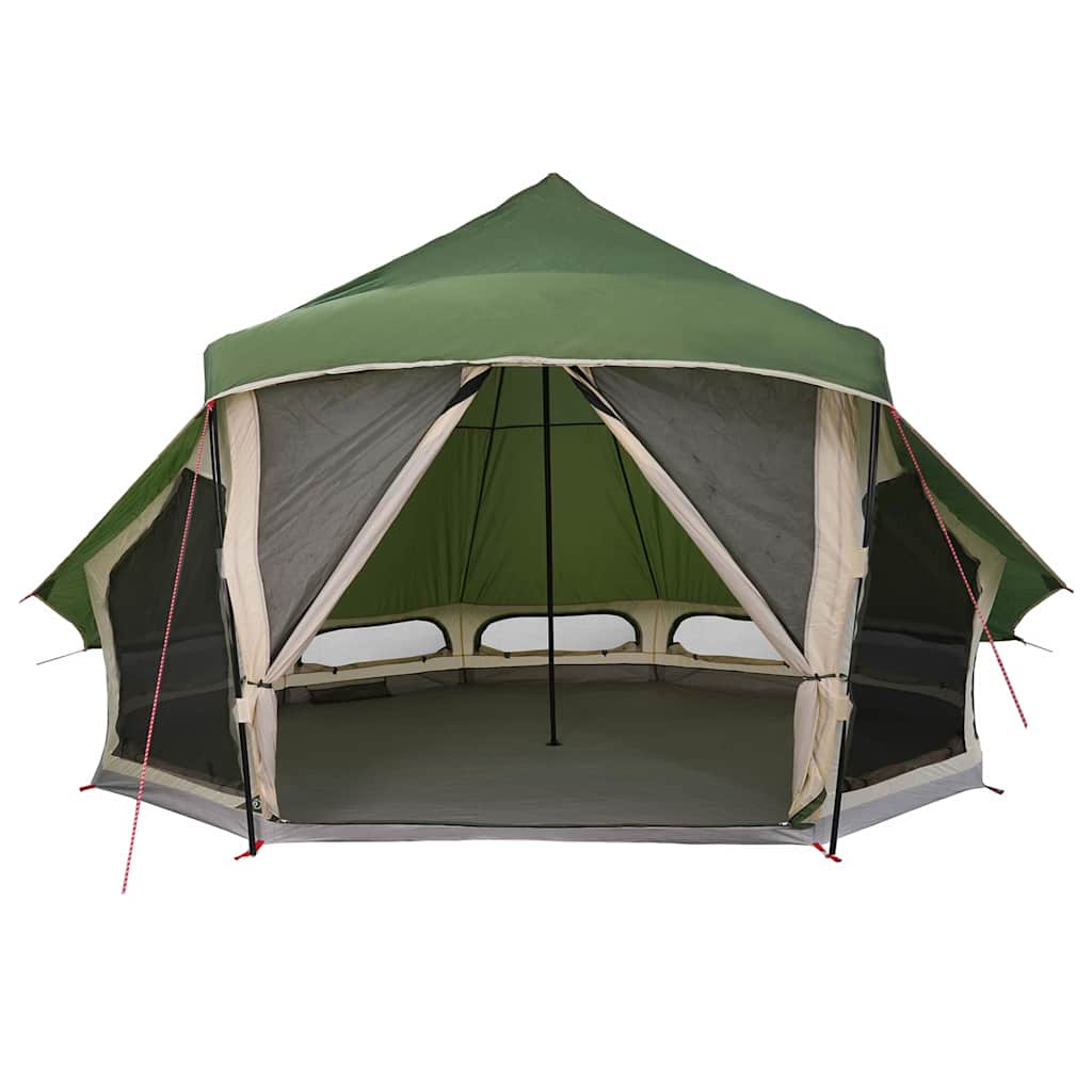 Zijaanzicht van de vidaXL Tipi Tent in groen, met openingen voor ventilatie en toegang.