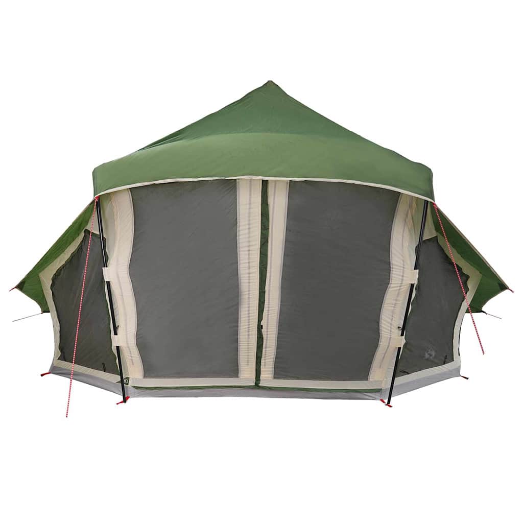 Detail van de vidaXL Tipi Tent met groene buitenkant en grote gaasramen.