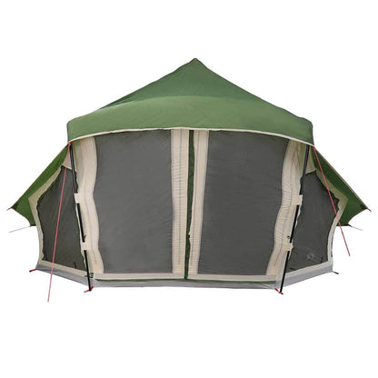 Detail van de vidaXL Tipi Tent met groene buitenkant en grote gaasramen.