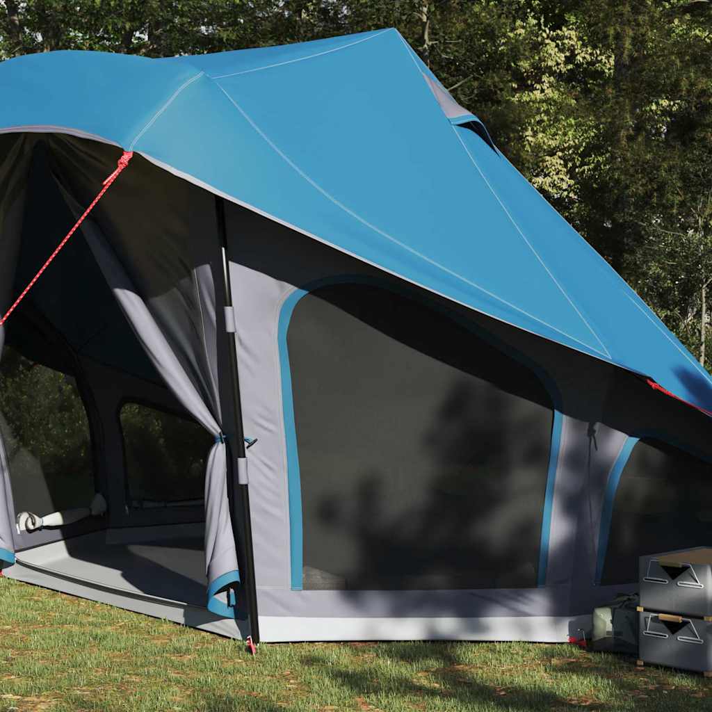Detail van de vidaXL Tipi Tent met blauwe dak en ruime ingang.