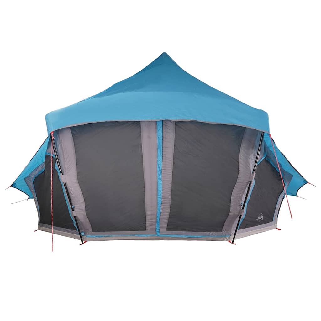 Detail van de vidaXL Tipi Tent in blauw, met openingen voor ventilatie en zicht op de binnenruimte.