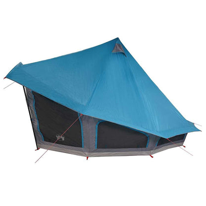 Detail van de blauwe vidaXL Tipi Tent met een schuin dak en grote zijramen.