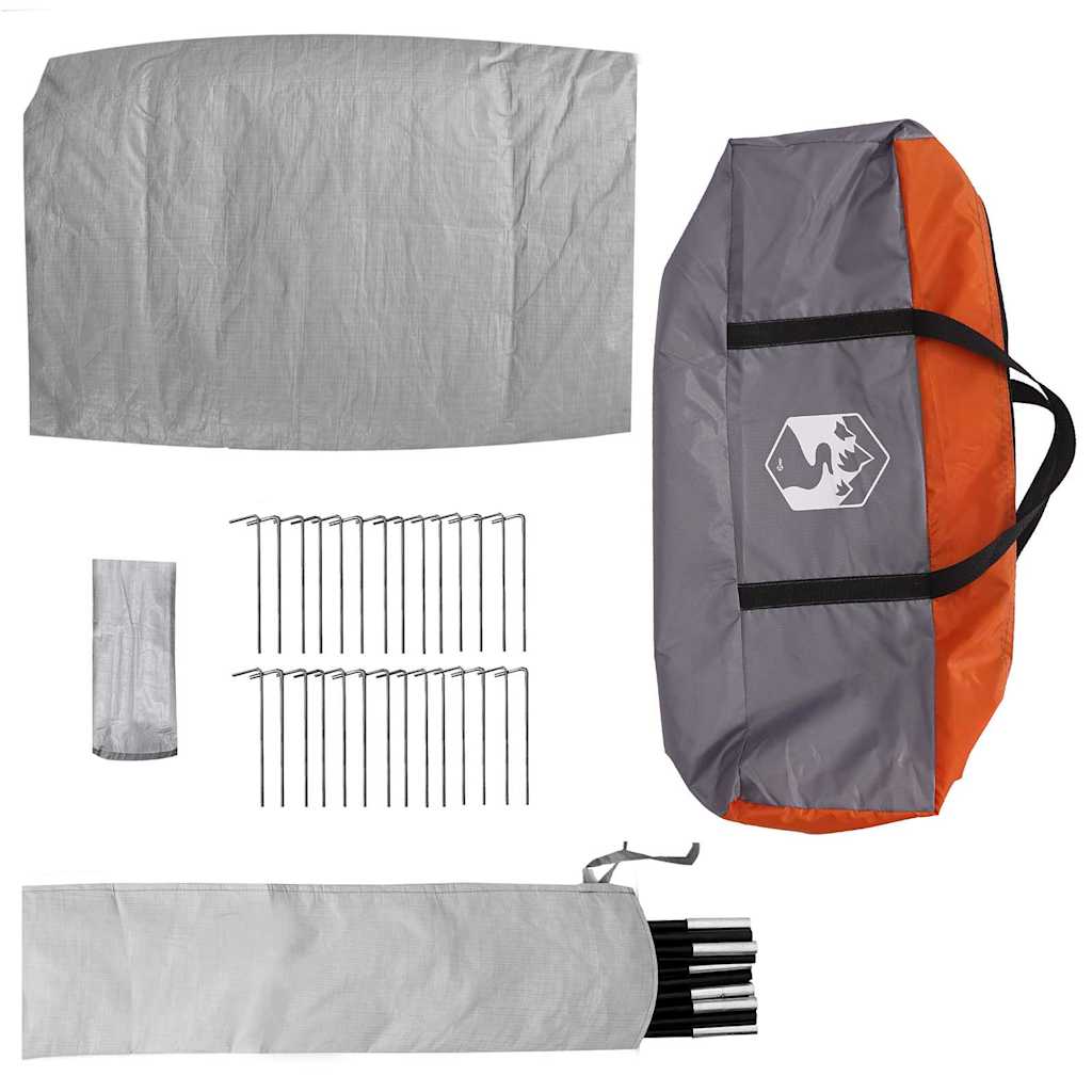 Grijze en oranje tentaccessoires van vidaXL, inclusief stokken en haringen.
