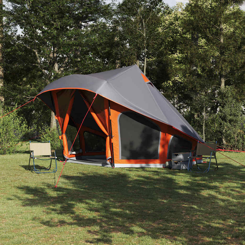 VidaXL Tipi Tent in grijs en oranje, met grote ingang en ruime opzet in de natuur.