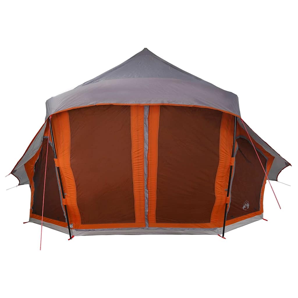 Detail van de vidaXL Tipi Tent met grijs en oranje kleur, zijaanzicht met openingen.