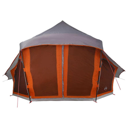 Detail van de vidaXL Tipi Tent met grijs en oranje kleur, zijaanzicht met openingen.