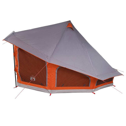Detail van de vidaXL Tipi Tent in grijs en oranje, met grote zijramen en een schuin dak.