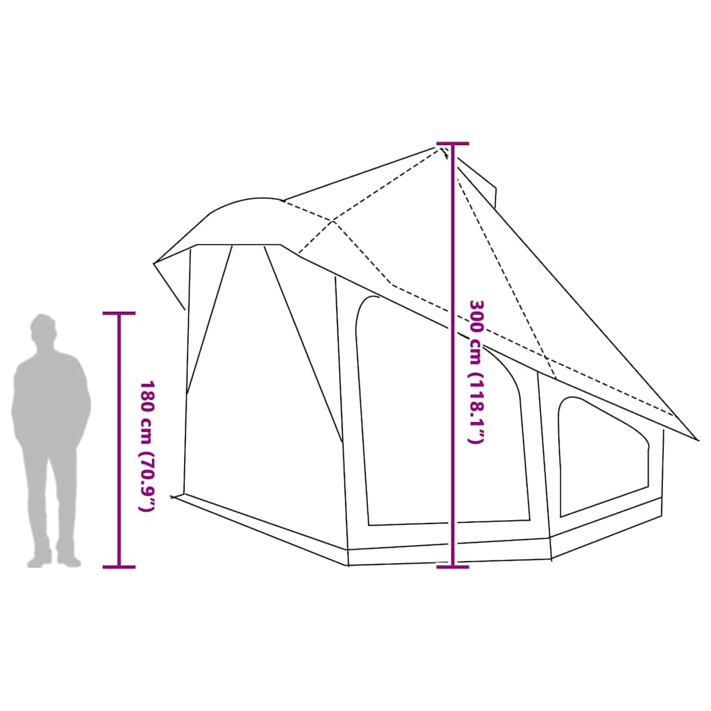 Zijaanzicht van de vidaXL Tipi Tent met afmetingen en details van het ontwerp.