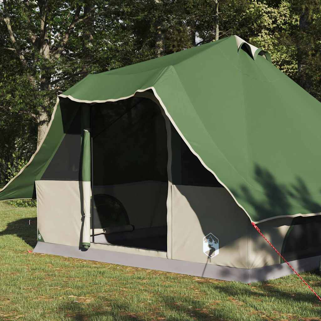 Zijaanzicht van de vidaXL Tipi Tent in groen met open ingang en stevige constructie.
