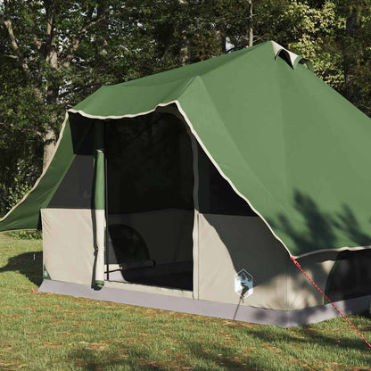 Zijaanzicht van de vidaXL Tipi Tent in groen met open ingang en stevige constructie.