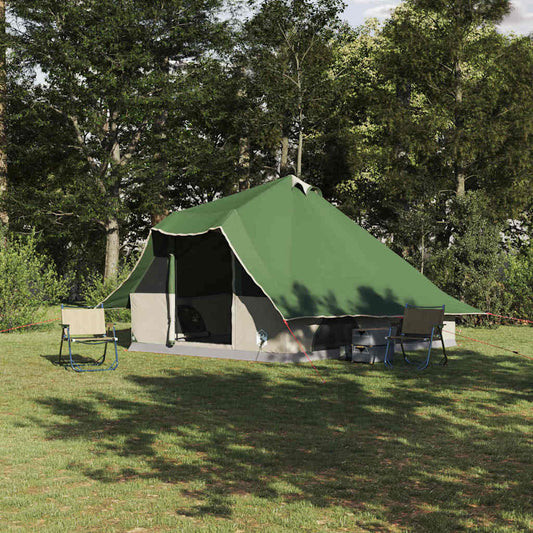 vidaXL Tipi Tent in groen, ruime tent met stalen palen, geplaatst in een groene omgeving.