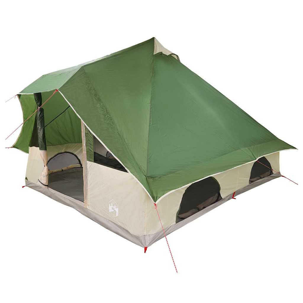 Detail van de vidaXL Tipi Tent in groen met een schuin aflopend dak en grote ingangen.