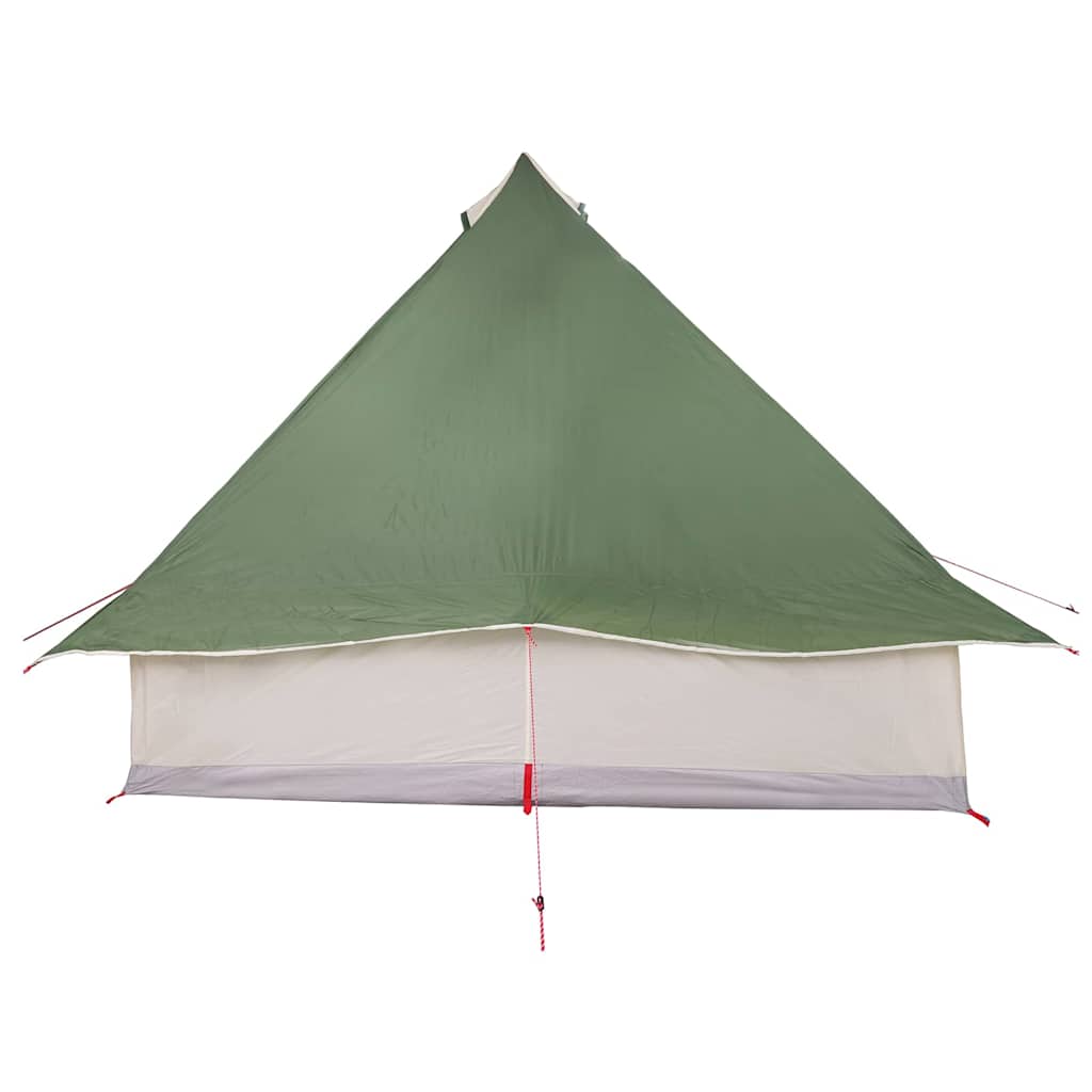 Detail van de groene vidaXL Tipi Tent met een scherpe, puntige bovenkant en stevige randen.