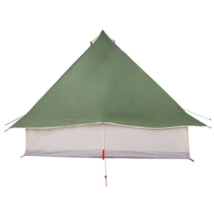 Detail van de groene vidaXL Tipi Tent met een scherpe, puntige bovenkant en stevige randen.