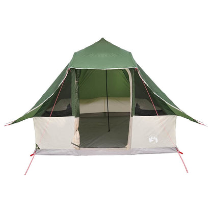 Zijaanzicht van de vidaXL Tipi Tent in groen met open toegang en ventilatie.