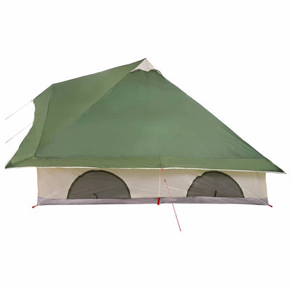 Zijaanzicht van de vidaXL Tipi Tent in groen met ventilatieroosters en stevige constructie.
