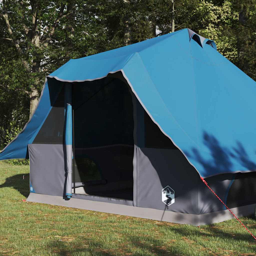 Zijaanzicht van de blauwe vidaXL Tipi Tent met open ingang en ventilatie.