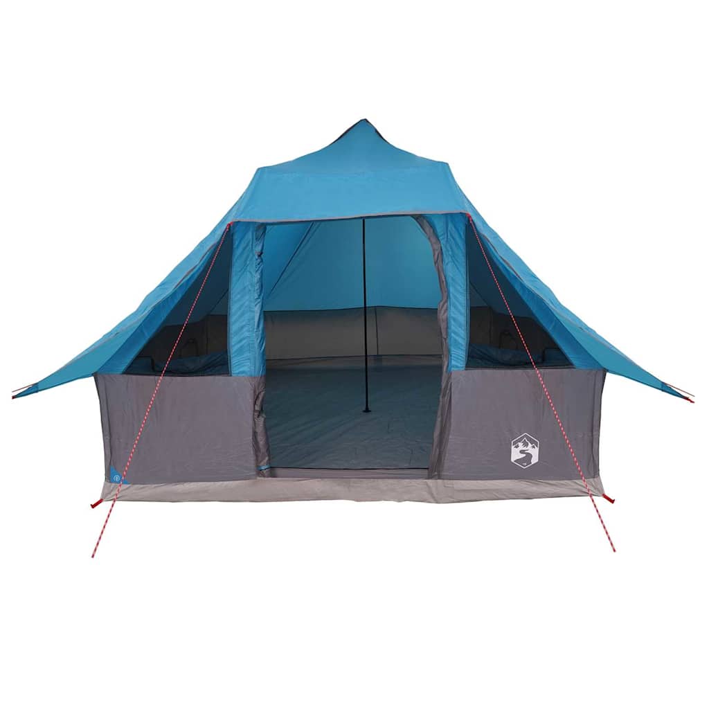 Vooraanzicht van de vidaXL Tipi Tent in blauw met open ingang en stevige zijwanden.