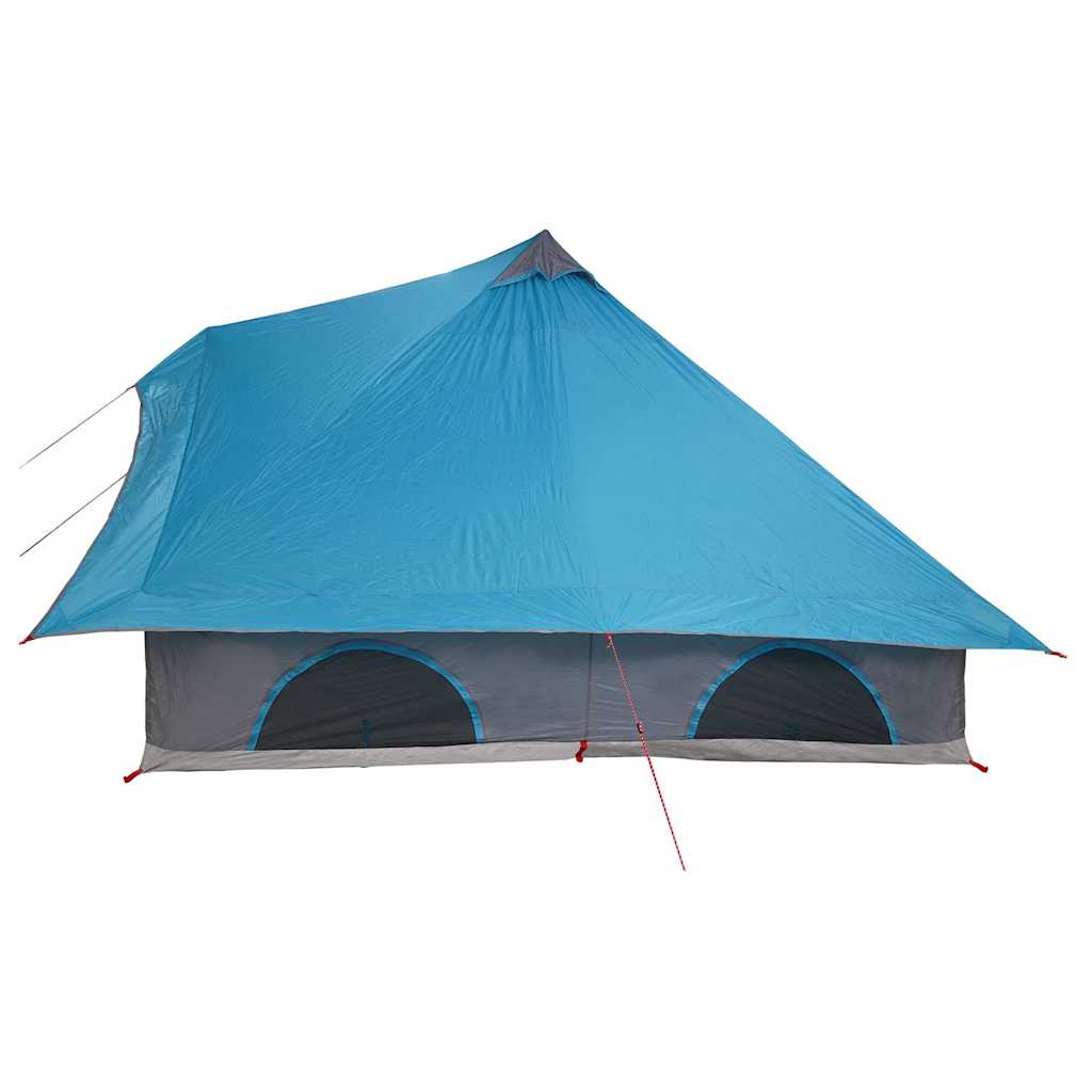 Zijaanzicht van de blauwe vidaXL Tipi Tent met grote ventilatieroosters.