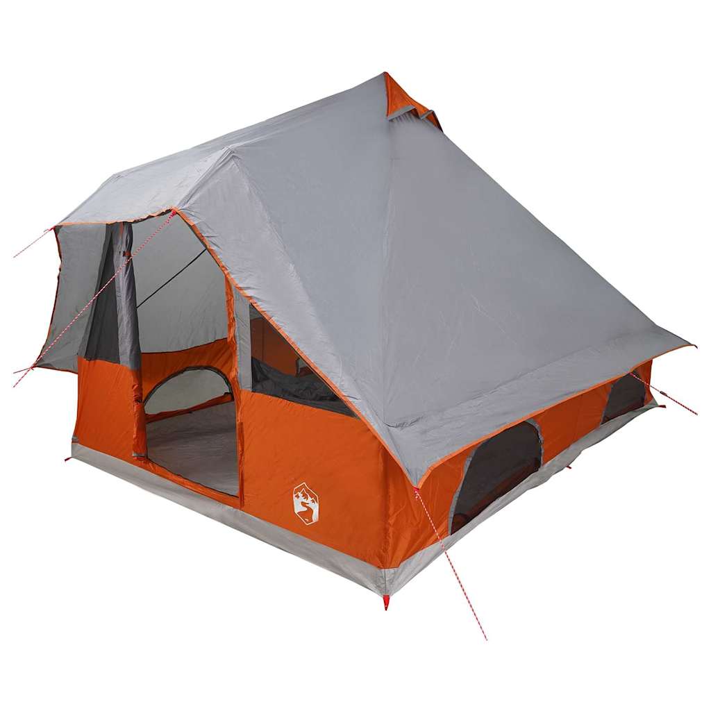 Detail van de vidaXL Tipi Tent in grijs en oranje, zijaanzicht met openingen voor ventilatie.