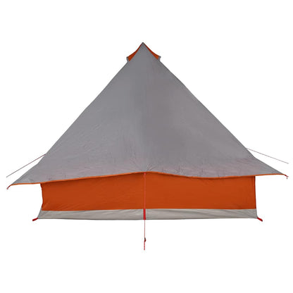 Zijaanzicht van de vidaXL Tipi Tent in grijs en oranje met een puntdak.