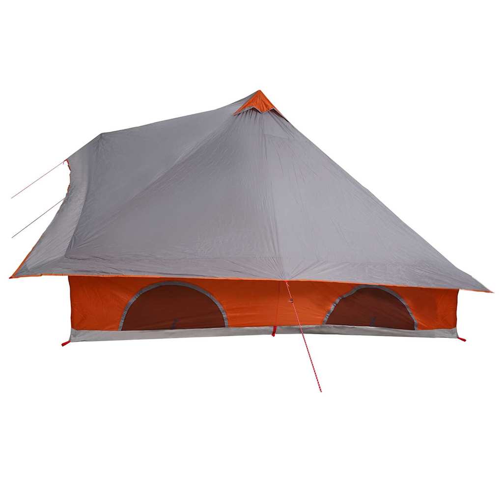 Detail van de vidaXL Tipi Tent in grijs en oranje, zijaanzicht met ventilatieroosters.