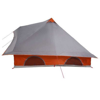 Detail van de vidaXL Tipi Tent in grijs en oranje, zijaanzicht met ventilatieroosters.