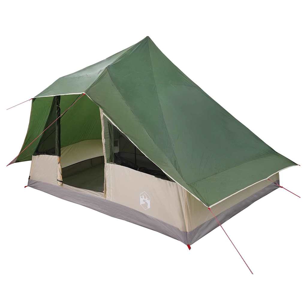 Detail van de vidaXL Tipi Tent in groen, met open zijwand en ventilatiemogelijkheden.