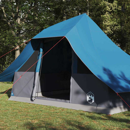 Detail van de vidaXL Tipi Tent in blauw, met open ingang en stevige bevestigingslijnen.