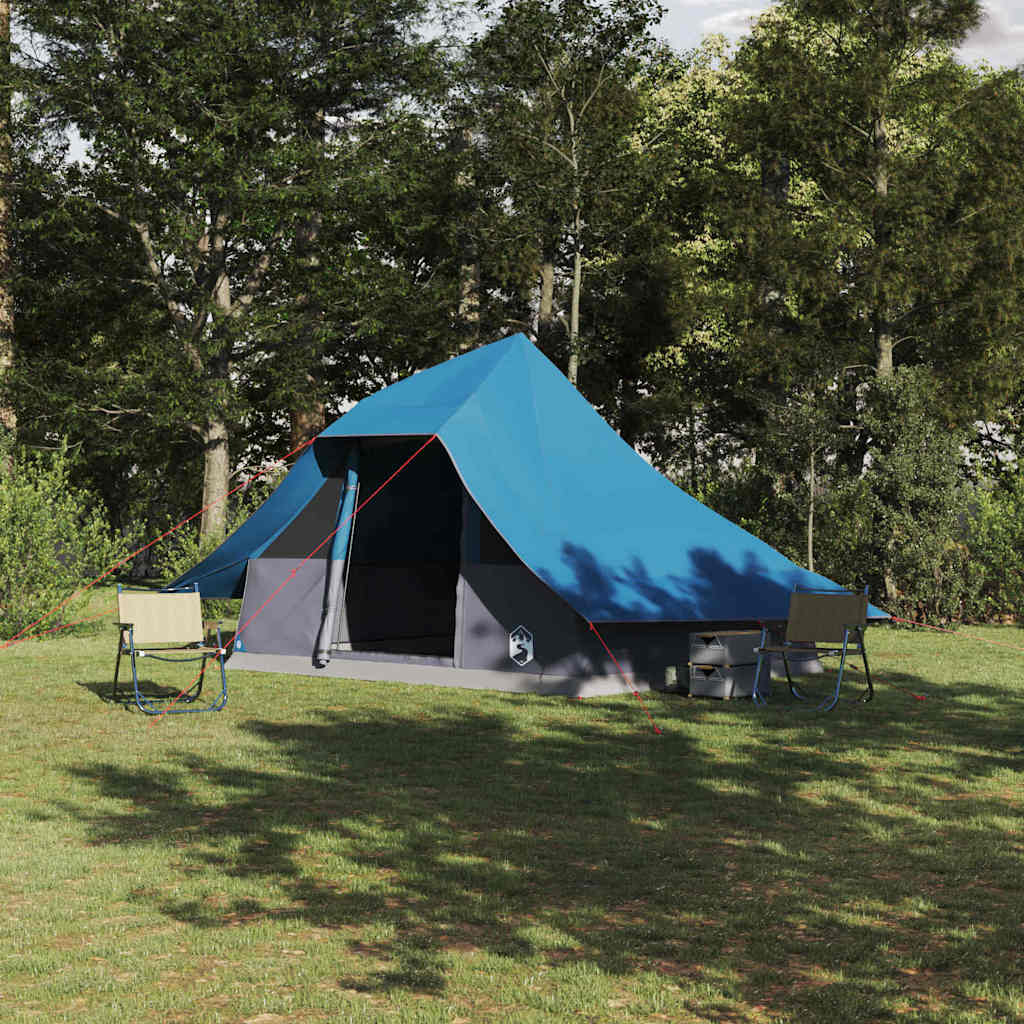 Blauwe vidaXL Tipi Tent met winddicht taffeta materiaal, opgesteld in een groene omgeving.
