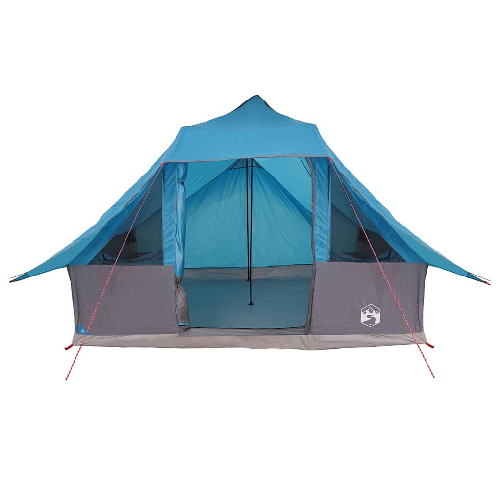 Zijaanzicht van de vidaXL Tipi Tent in blauw met open ingangen en winddichte details.