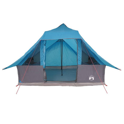 Zijaanzicht van de vidaXL Tipi Tent in blauw met open ingangen en winddichte details.