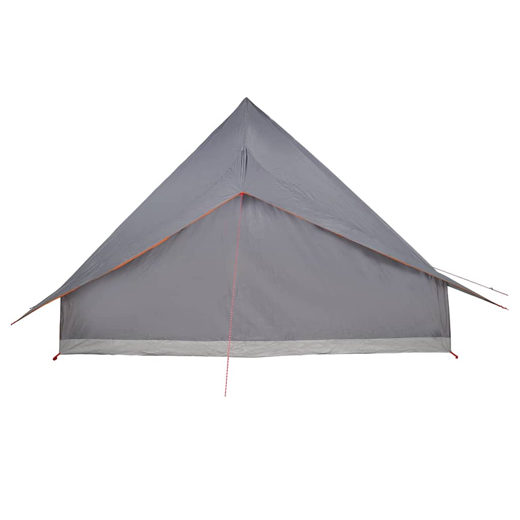 Zijaanzicht van de vidaXL Tipi Tent in grijs met oranje details.